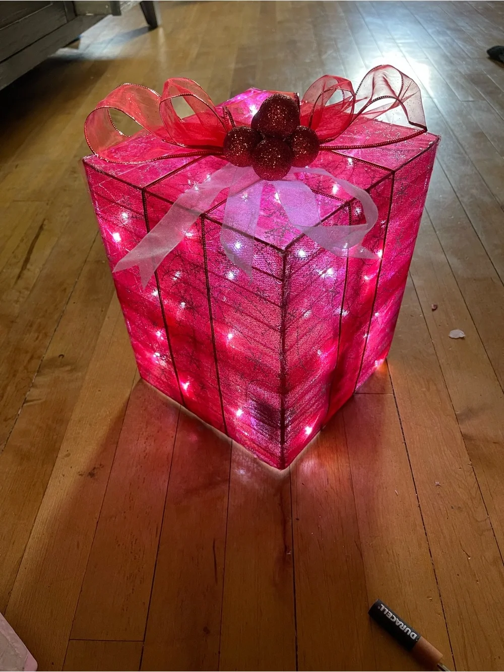 Lighted Decorative Gift Box - red LED Holiday Decor